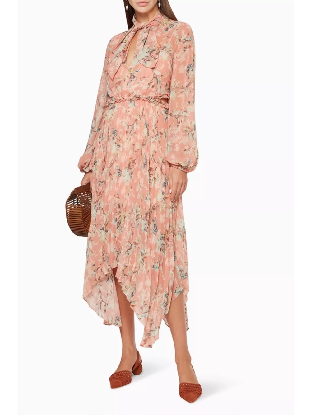 Keepsake‎ The Label Pink Unravel Floral Print Long Sleeve Midi Dress